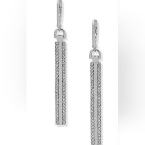 Dkny Silver Tone Crystal Pavé Lever Back Drop Earrings